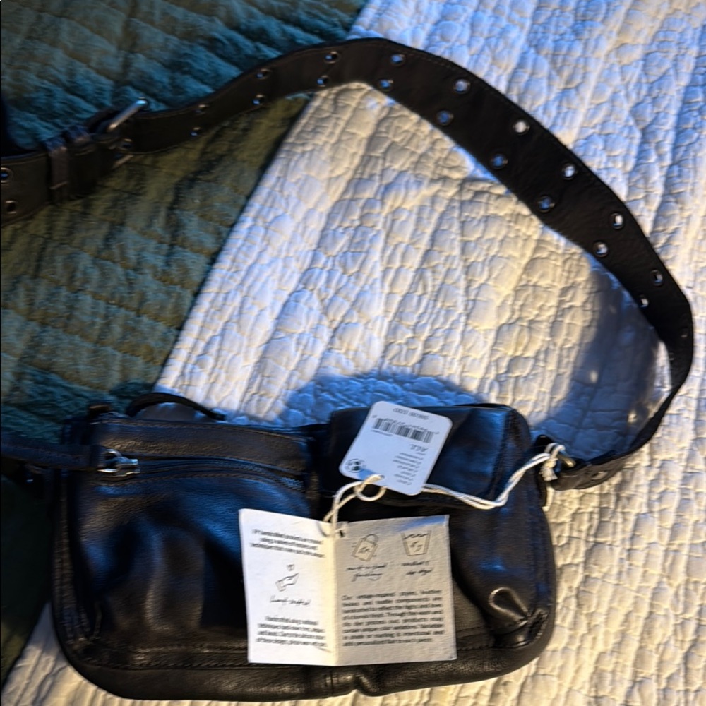 Studded Black Leather Belt Bag